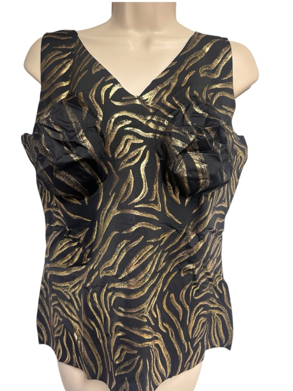 Ruby Ribbon Gilded Tiger V Neck Tank  Smoothing Shapewear Size 50 Black / Gold